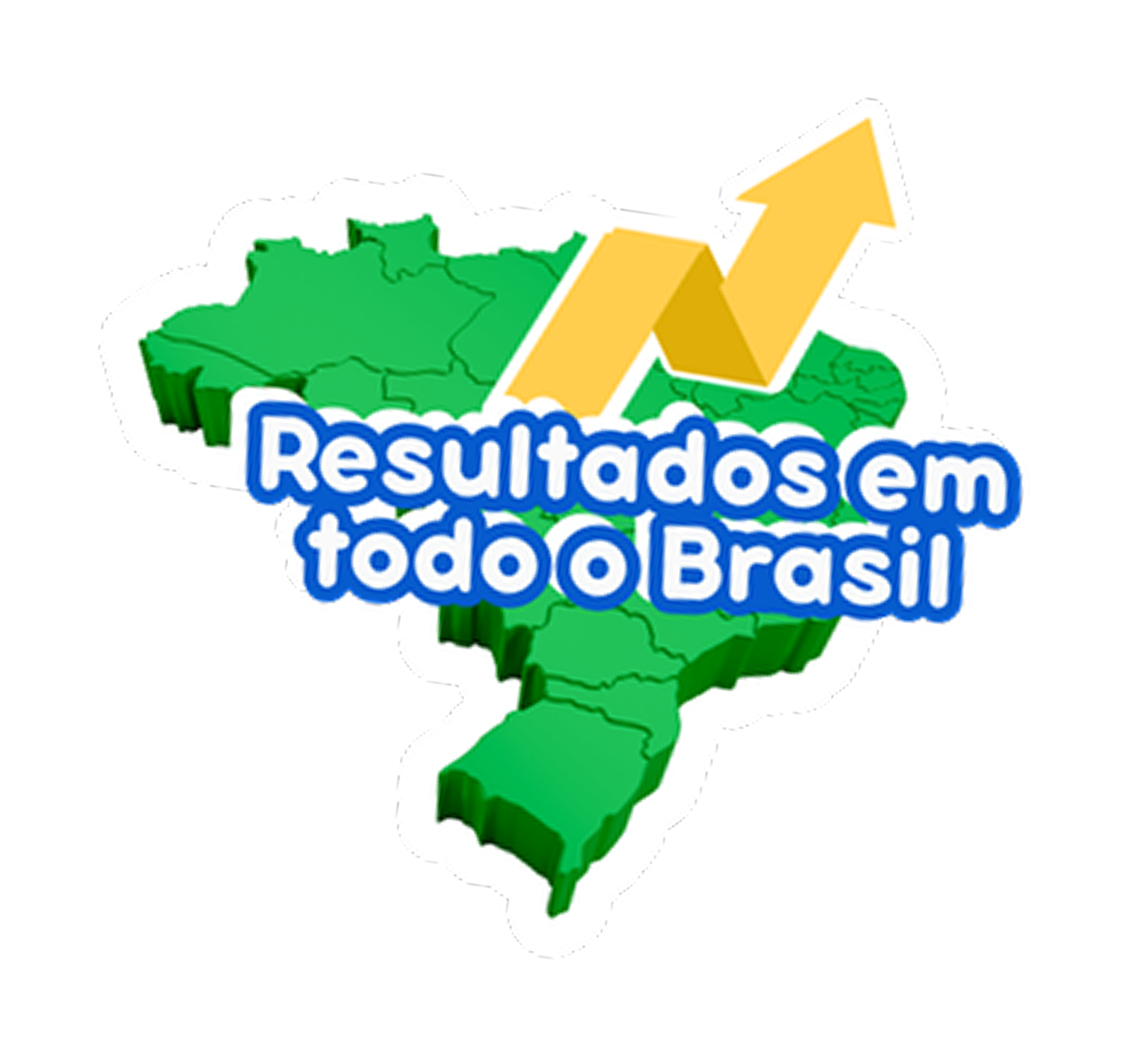 Mapa de Brasil con una flecha de crecimiento y la frase “Resultados em todo o Brasil” (Resultados en todo Brasil)